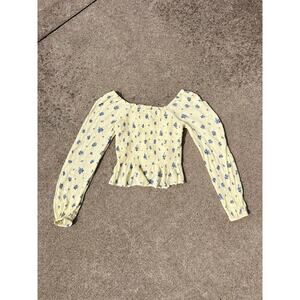 Arizona Jean Co. Shirt Women Size XS Floral Smocked Long Sleeve Blouse Ruffle